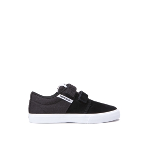 Dětské Nízké Boty Supra STACKS II VULC VELCRO Černé/Bílé/Bílé | CZ-11064